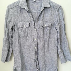 James Perse Linen Button Shirt Blue Stripe Sz 0